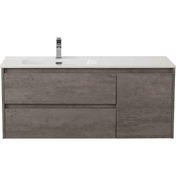 База под раковину подвесная BELBAGNO KRAFT-1200-2C-1A-SO-CG-L с двумя выкатными ящиками и одной распашной дверцей, левосторонняя, Cemento Grigio, 1200x460x500